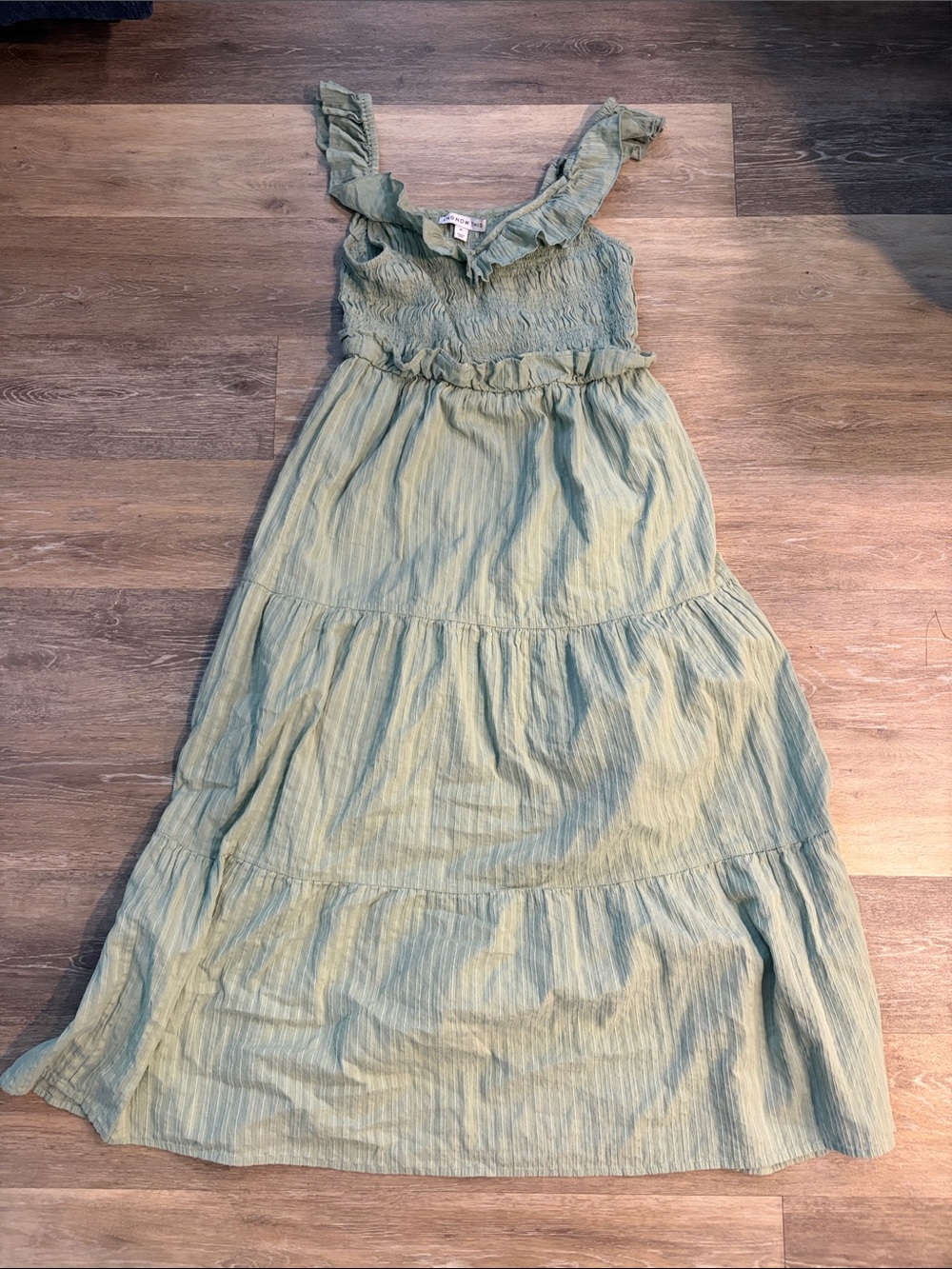 Womens Sage Green Tiered Sundress with Ruffle Straps